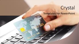  Presentation with credit card - Slides with hand holding plastic credit card background and a coral colored foreground