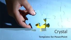  Presentation with hand holding puzzle piece - Beautiful PPT theme featuring hand holding puzzle piece close backdrop and a light blue colored foreground