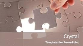  Presentation with hand holding puzzle piece - Theme having hand holding puzzle piece background and a coral colored foreground