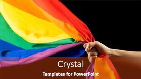  Presentation with rainbow pride - Presentation having hand-holding-rainbow-coloured-flag background and a tawny brown colored foreground