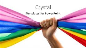  Presentation with rainbow pride - Presentation design with hand-holding-rainbow-coloured-flag background and a white colored foreground
