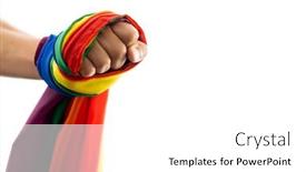  Presentation with lgbt pride flag rainbow flag - Slide deck having hand-holding-rainbow-coloured-flag background and a white colored foreground