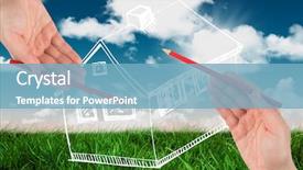  Presentation with hand holding pencil - Slide set with hand holding red pencil background and a light blue colored foreground