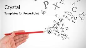  Presentation with hand holding pencil - Slide deck enhanced with hand holding red pencil against letters background and a white colored foreground