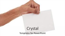  Presentation with old man - Cool new slide deck with hand holding sheet of paper backdrop and a white colored foreground