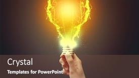  Presentation with shiny - PPT layouts enhanced with hand holding shiny light bulb on dark background new idea concept background and a tawny brown colored foreground