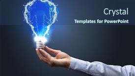  Presentation with shiny - Colorful presentation theme enhanced with hand holding shiny light bulb on dark background new idea concept backdrop and a ocean colored foreground