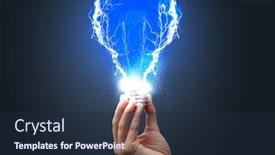  Presentation with shiny - Slides consisting of hand holding shiny light bulb on dark background new idea concept background and a tawny brown colored foreground