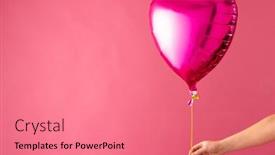  Presentation with romance pink - PPT theme enhanced with hand-holding-shiny-pink-heart background and a coral colored foreground