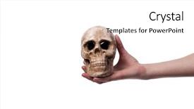  Presentation with skull - Presentation theme enhanced with hand holding skull isolated background and a white colored foreground