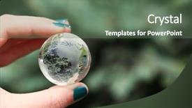  Presentation with people hold hand around globe - PPT theme with hand holding small glass globe background and a gray colored foreground