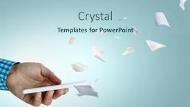  Presentation with smart - Presentation enhanced with hand-holding-smart-mobile-phone background and a  colored foreground