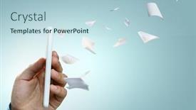  Presentation with smart - Presentation theme featuring hand-holding-smart-mobile-phone background and a  colored foreground