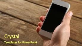 Presentation with smart - Amazing slide set having hand holding smart mobile phone backdrop and a tawny brown colored foreground