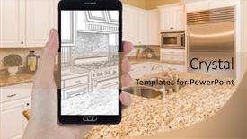  Presentation with custom - Presentation theme consisting of hand holding smart phone displaying drawing of custom kitchen photo behind background and a coral colored foreground