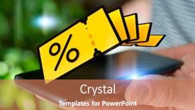  Presentation with mobile application - Colorful PPT theme enhanced with hand-holding-smart-phone backdrop and a coral colored foreground