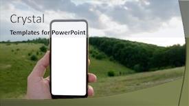  Presentation with smart - Audience pleasing presentation design consisting of hand-holding-smart-phone backdrop and a lemonade colored foreground