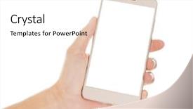  Presentation with smart - Cool new PPT theme with hand holding smart phone backdrop and a white colored foreground