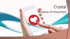  Presentation with blue line - Presentation design featuring hand holding smartphone against abstract blue line son white background background and a pink colored foreground