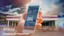  Presentation with car body repairer holding - Presentation theme with hand holding smartphone against car background and a coral colored foreground