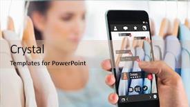  Presentation with digital image - Amazing slides having hand holding smartphone against digital backdrop and a coral colored foreground