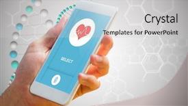 Presentation with smartphone - Colorful PPT layouts enhanced with hand holding smartphone against dna backdrop and a light gray colored foreground