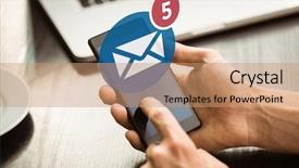  Presentation with smartphone - Presentation design enhanced with hand holding smartphone against five text messages received background and a coral colored foreground