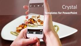  Presentation with smartphone - Beautiful PPT layouts featuring hand-holding-smartphone-against-front backdrop and a  colored foreground