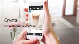  Presentation with hand holding flowers - Cool new PPT layouts with hand holding smartphone against latte backdrop and a lemonade colored foreground