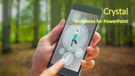  Presentation with tree - Colorful presentation enhanced with hand holding smartphone against tree backdrop and a tawny brown colored foreground