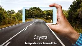  Presentation with smartphone - Theme consisting of hand-holding-smartphone-mobile-mixed background and a tawny brown colored foreground