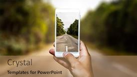  Presentation with smartphone - Presentation with hand-holding-smartphone-mobile-mixed background and a coral colored foreground