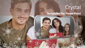  Presentation with smartphone - Theme featuring hand holding smartphone showing photo against snow flake frame in green background and a violet colored foreground