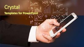  Presentation with smartphone - Presentation design featuring hand holding smartphone with business background and a tawny brown colored foreground