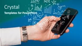  Presentation with smartphone - Amazing presentation having hand holding smartphone with business scheme on it backdrop and a ocean colored foreground