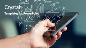  Presentation with smartphone - Cool new presentation theme with hand holding smartphone with business backdrop and a ocean colored foreground