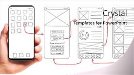  Presentation with application - Theme having hand holding smartphone with wireframe background and a white colored foreground