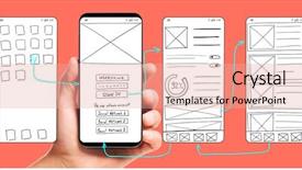  Presentation with living coral - Amazing theme having hand holding smartphone with wireframe backdrop and a coral colored foreground