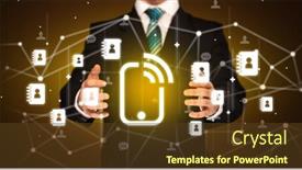  Presentation with social media - Presentation design with hand-holding-social-media-icons background and a tawny brown colored foreground