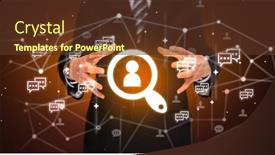  Presentation with social media - PPT theme with hand-holding-social-media-icons background and a tawny brown colored foreground