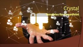  Presentation with social media - Presentation theme featuring hand-holding-social-media-icons background and a tawny brown colored foreground