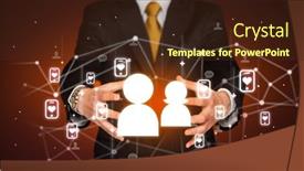  Presentation with social media - Presentation theme featuring hand-holding-social-media-icons background and a tawny brown colored foreground