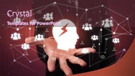  Presentation with social media - Presentation design enhanced with hand-holding-social-media-icons background and a tawny brown colored foreground