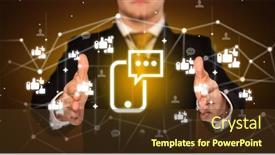  Presentation with social media - Presentation theme featuring hand-holding-social-media-icons background and a tawny brown colored foreground