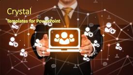  Presentation with social media - Presentation featuring hand-holding-social-media-icons background and a tawny brown colored foreground