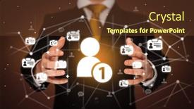  Presentation with social - Presentation design consisting of hand-holding-social-media-icons background and a  colored foreground