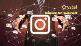  Presentation with social media - Presentation design enhanced with hand-holding-social-media-icons and a tawny brown colored foreground