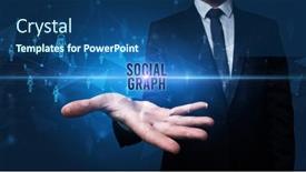  Presentation with social media - Presentation design featuring hand-holding-social-media-related background and a ocean colored foreground