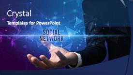  Presentation with social media - Presentation design enhanced with hand-holding-social-media-related background and a ocean colored foreground