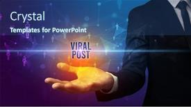  Presentation with social media - PPT layouts having hand-holding-social-media-related background and a ocean colored foreground